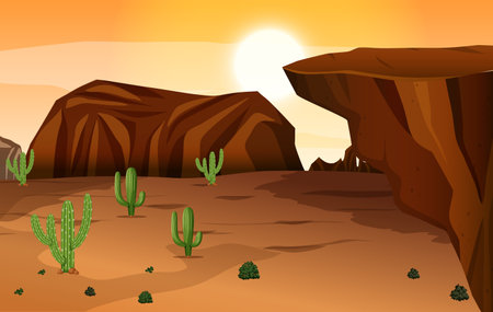 Scene with cactus in the desert illustrationのイラスト素材