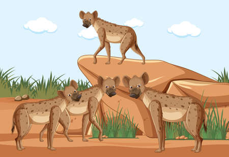 Wild animals in savanna forest landscape illustrationのイラスト素材