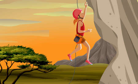 Scene with people climbing rocky moutain illustrationのイラスト素材