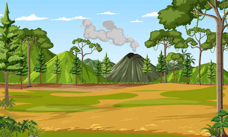 Prehistoric forest scene background illustrationのイラスト素材