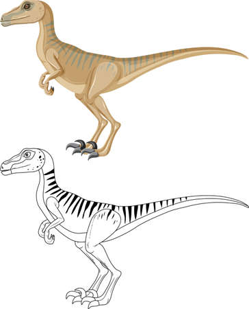 Velociraptor dinosaur with its doodle outline on white background illustrationのイラスト素材