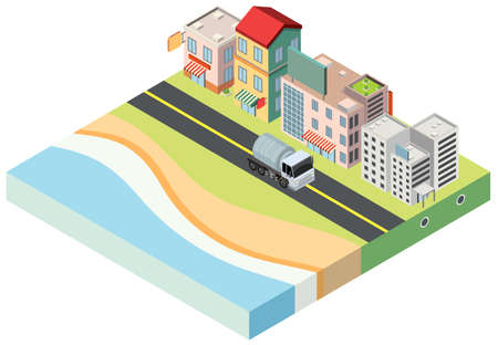 Isometric city comebine with the beach illustrationのイラスト素材