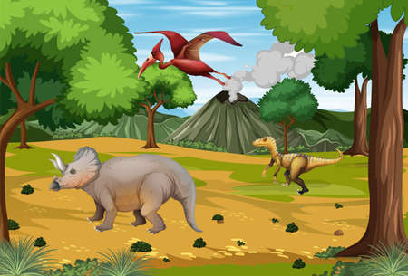 Scene with dinosaurs in the forest illustrationのイラスト素材