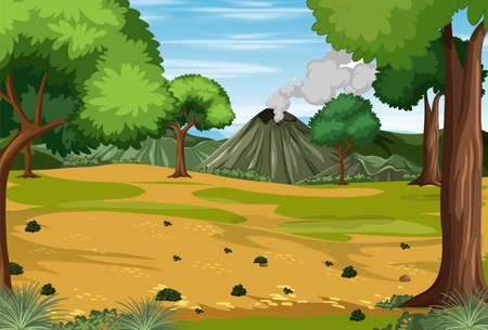 Prehistoric forest scene background illustrationのイラスト素材