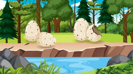 Scene with big eggs by the river illustrationのイラスト素材