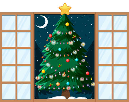 Christmas themechristmas tree at the door illustrationのイラスト素材