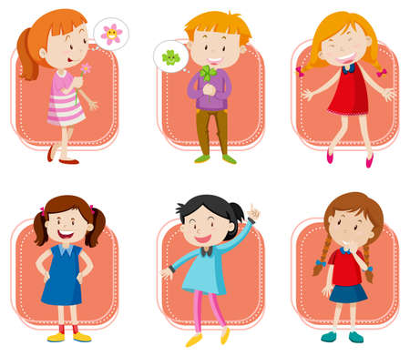 Set of Little boy and girl playing on white background illustrationのイラスト素材