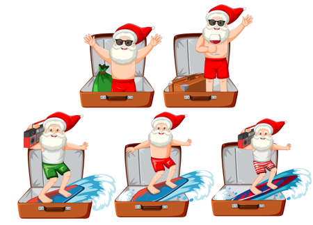 Set of Christmas theme with Santa in a luggage on white background illustrationのイラスト素材