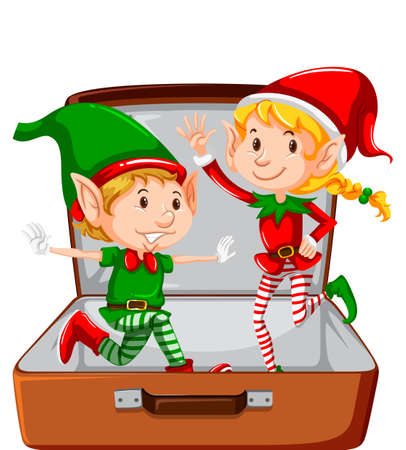 Christmas theme with Elf in a luggage on white background illustrationのイラスト素材