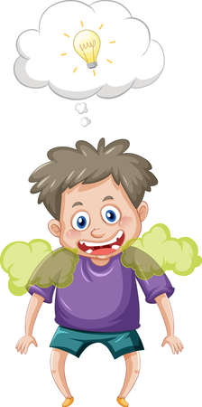 A boy standing and thinking on white background illustrationのイラスト素材