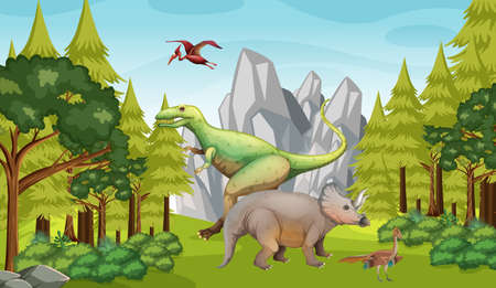 Dinosaur in prehistoric forest scene  illustrationのイラスト素材