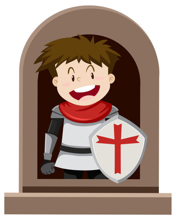 Fantasy knight character by the window on white background illustrationのイラスト素材