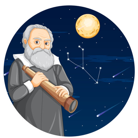 Portrait of Galileo Galilei in cartoon style illustrationのイラスト素材