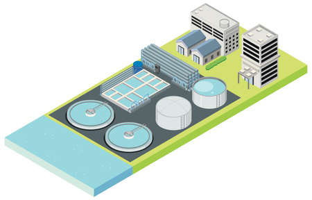 Isometric industrial area of desalination plant illustration