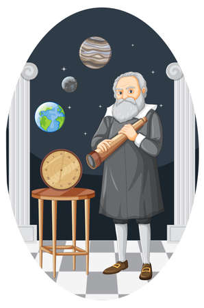 Portrait of Galileo Galilei in cartoon style illustrationのイラスト素材