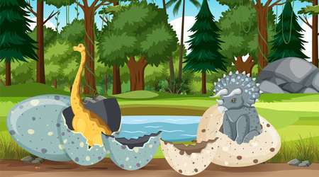 Dinosaur in prehistoric forest scene  illustrationのイラスト素材