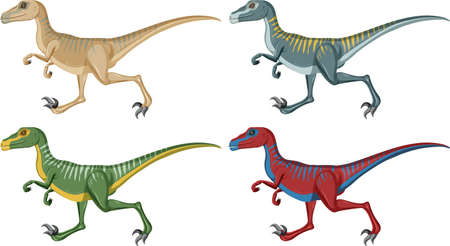 A set of velociraptor dinosaurs on white background illustrationのイラスト素材