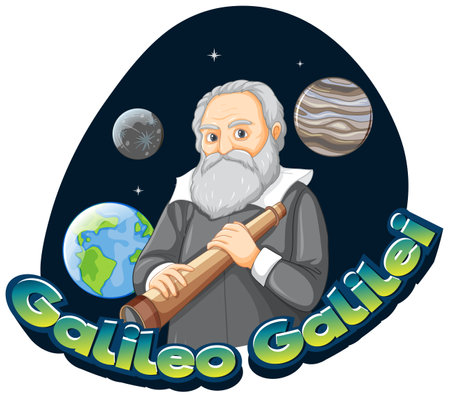 Portrait of Galileo Galilei in cartoon style illustrationのイラスト素材