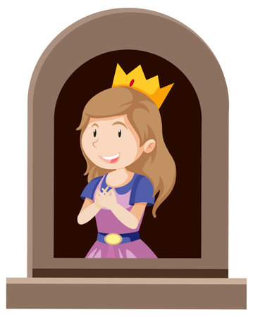 Fantasy princess character  by the window on white background illustrationのイラスト素材