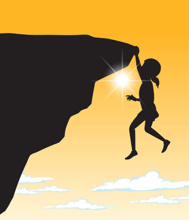 Flat silhouette rock climbing in nature background illustrationのイラスト素材