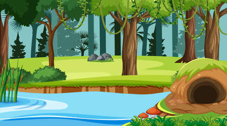 Nature outdoor forest background illustrationのイラスト素材