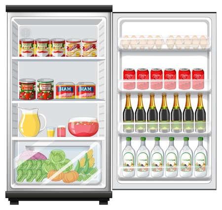 Refrigerator with lots of food illustrationのイラスト素材
