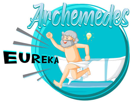 Archimedes in bathtub cartoon with the word Eureka illustrationのイラスト素材