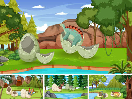 Scene with dinosaurs in forest illustrationのイラスト素材