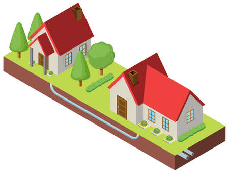 Isometric houses on white background illustrationのイラスト素材