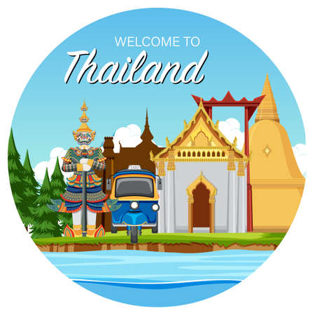 Travel Thailand attraction and landscape temple icon illustrationのイラスト素材