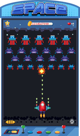 Retro pixel space game interface illustrationのイラスト素材