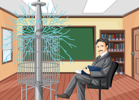 Portrait of Nikola Tesla in cartoon style illustrationのイラスト素材
