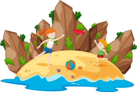 Scene with people on the beach illustrationのイラスト素材