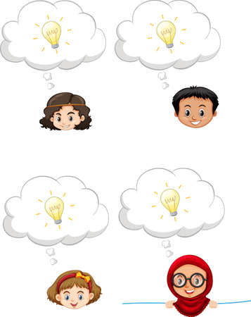 A Set of kids head thinking on white background illustrationのイラスト素材