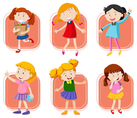Set of Little girl playing on white background illustrationのイラスト素材