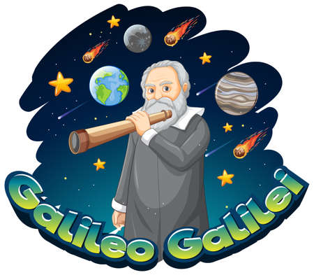 Portrait of Galileo Galilei in cartoon style illustrationのイラスト素材