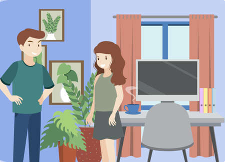 Workroom interior in flat design concept illustrationのイラスト素材