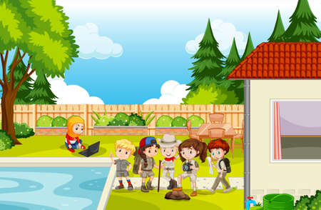 Scene with children in the park illustrationのイラスト素材