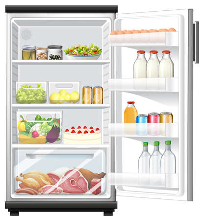 Refrigerator with lots of food illustrationのイラスト素材