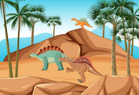 Scene with dinosaurs on the ground illustrationのイラスト素材