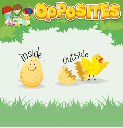 Opposite words for inside and outside  illustrationのイラスト素材