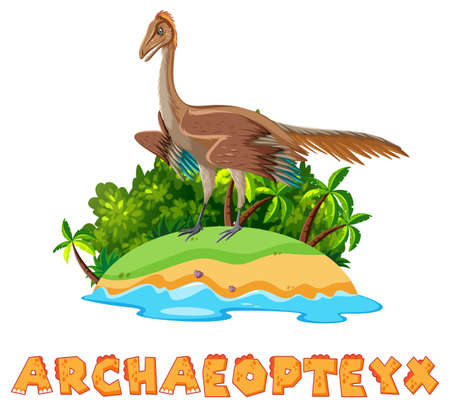 Scene with dinosaurs archaeopteryx on island illustrationのイラスト素材