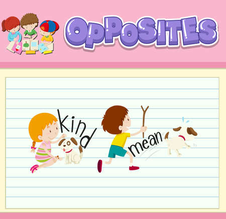 Education word card of English opposites word illustrationのイラスト素材