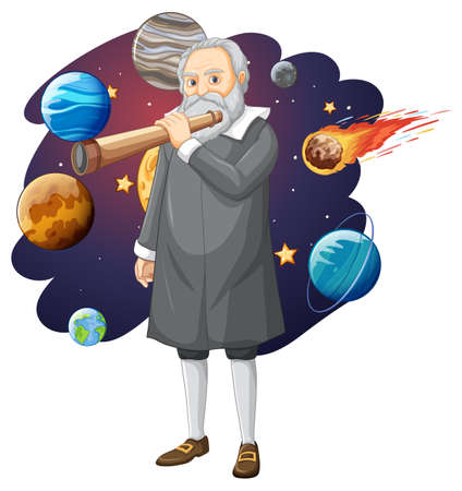 Portrait of Galileo Galilei in cartoon style illustrationのイラスト素材