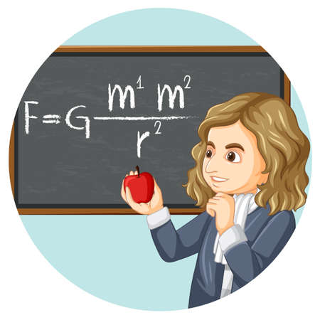 Portrait of Isaac Newton in cartoon style illustrationのイラスト素材