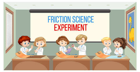 Scientist kids doing friction experiment illustrationのイラスト素材