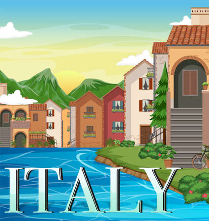Italy iconic tourism attraction building background illustrationのイラスト素材