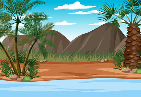 Scene with river and mountains illustrationのイラスト素材