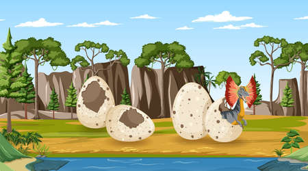 Scene with dinosaurs in the forest illustrationのイラスト素材