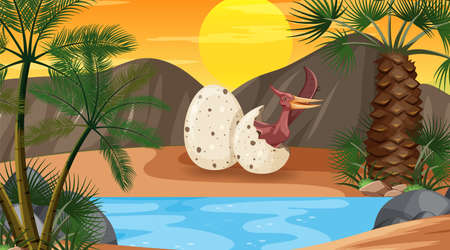 Scene with dinosaurs in the forest illustrationのイラスト素材